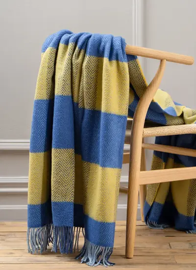 Blue & Yellow Wool Cashmere Throw